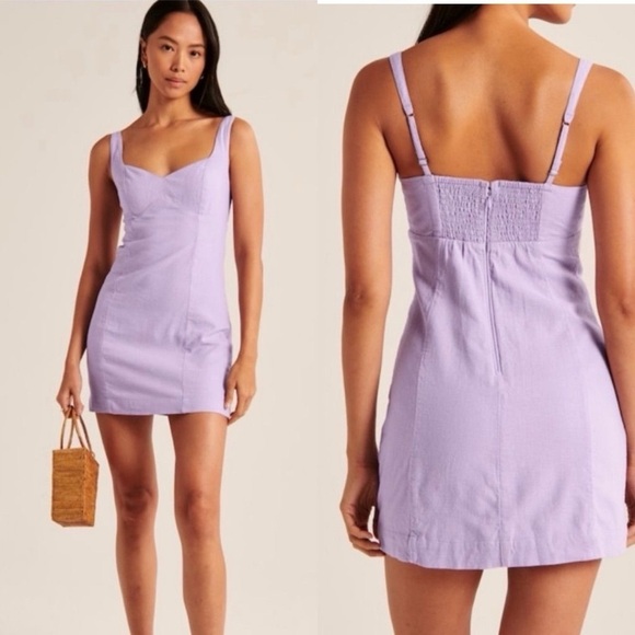 Abercrombie Corset Seamed Linen Blend Mini Dress Lavender Purple Size Small - Picture 1 of 10